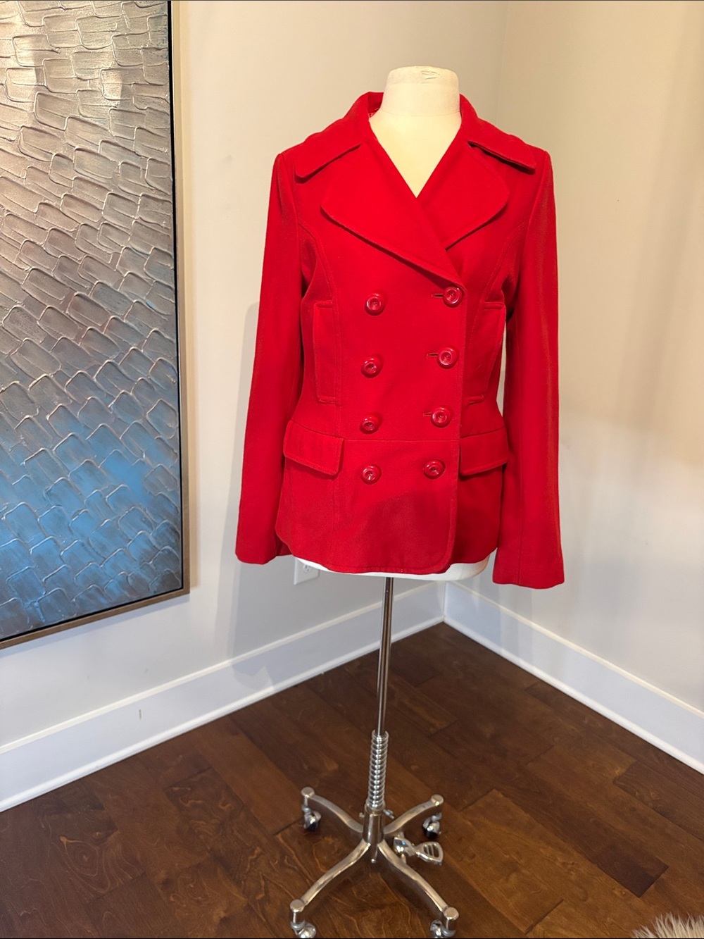 Anthropology Women’s Red Double-Breasted Peacoat size Large